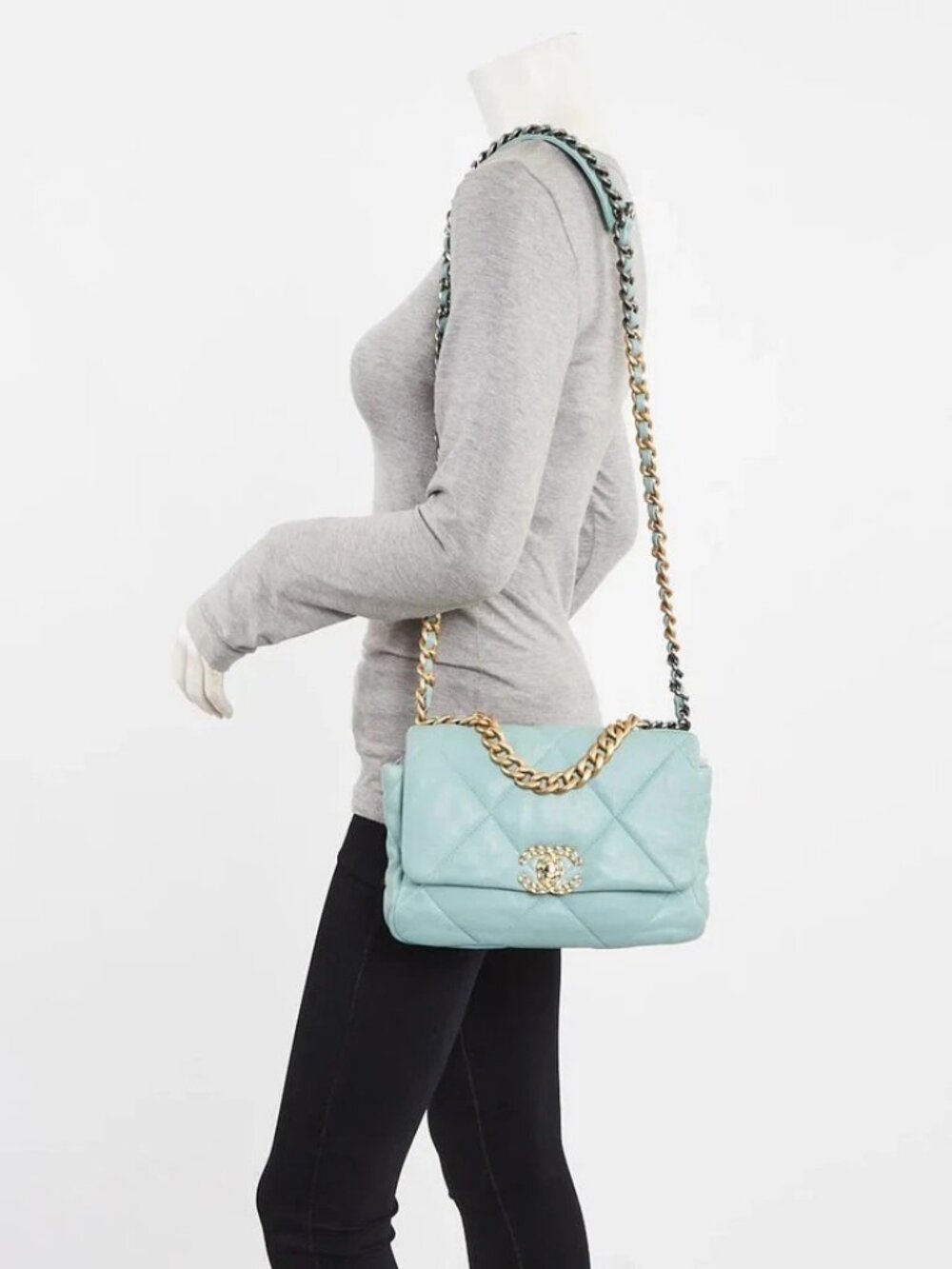Chanel Green Quilted Lambskin Leather Chanel 19 Small Flap Bag